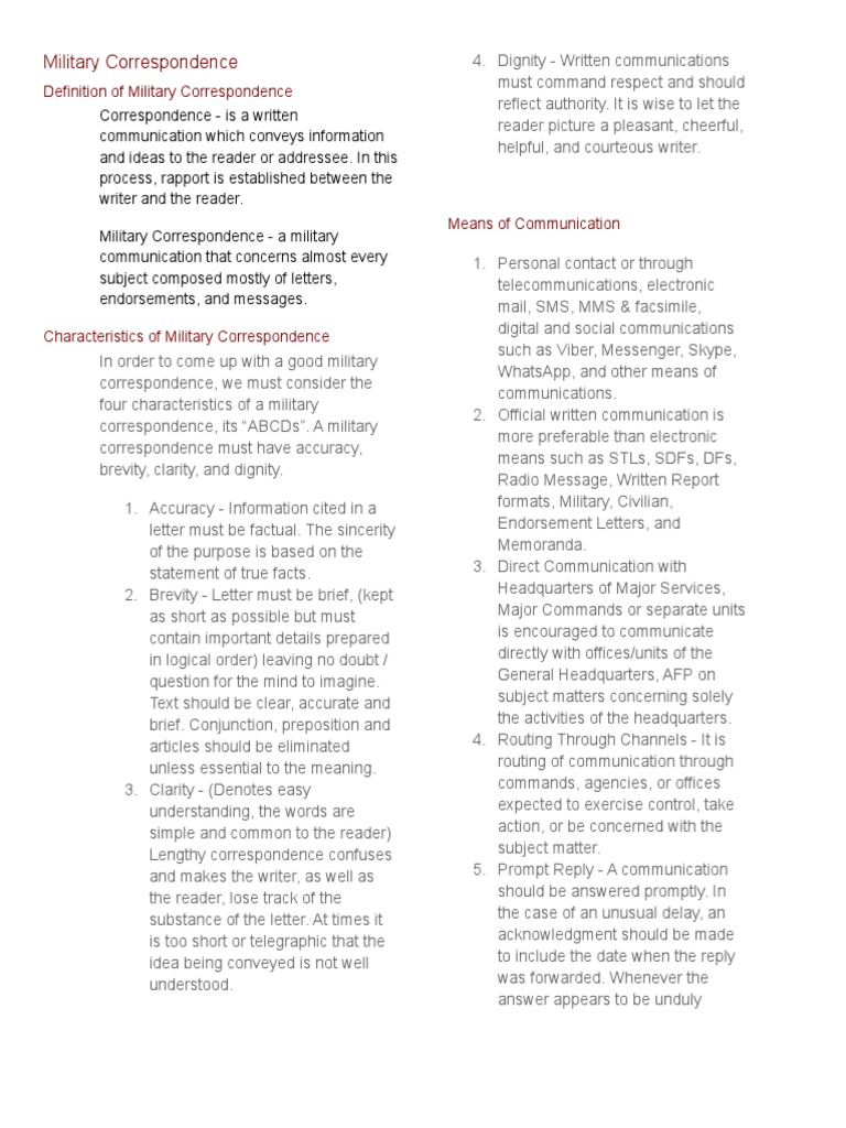 Guidelines for Effective Military Correspondence PDF Commander