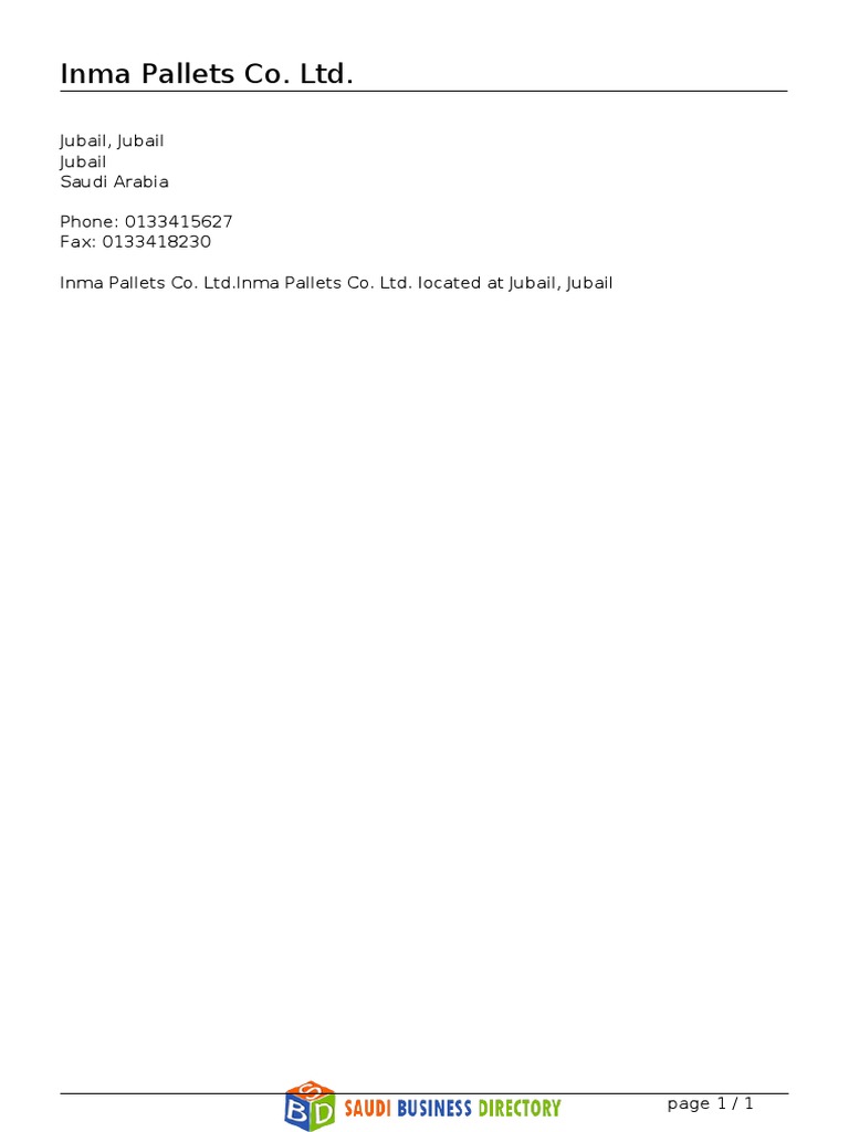 Inma Pallets Co LTD PDF