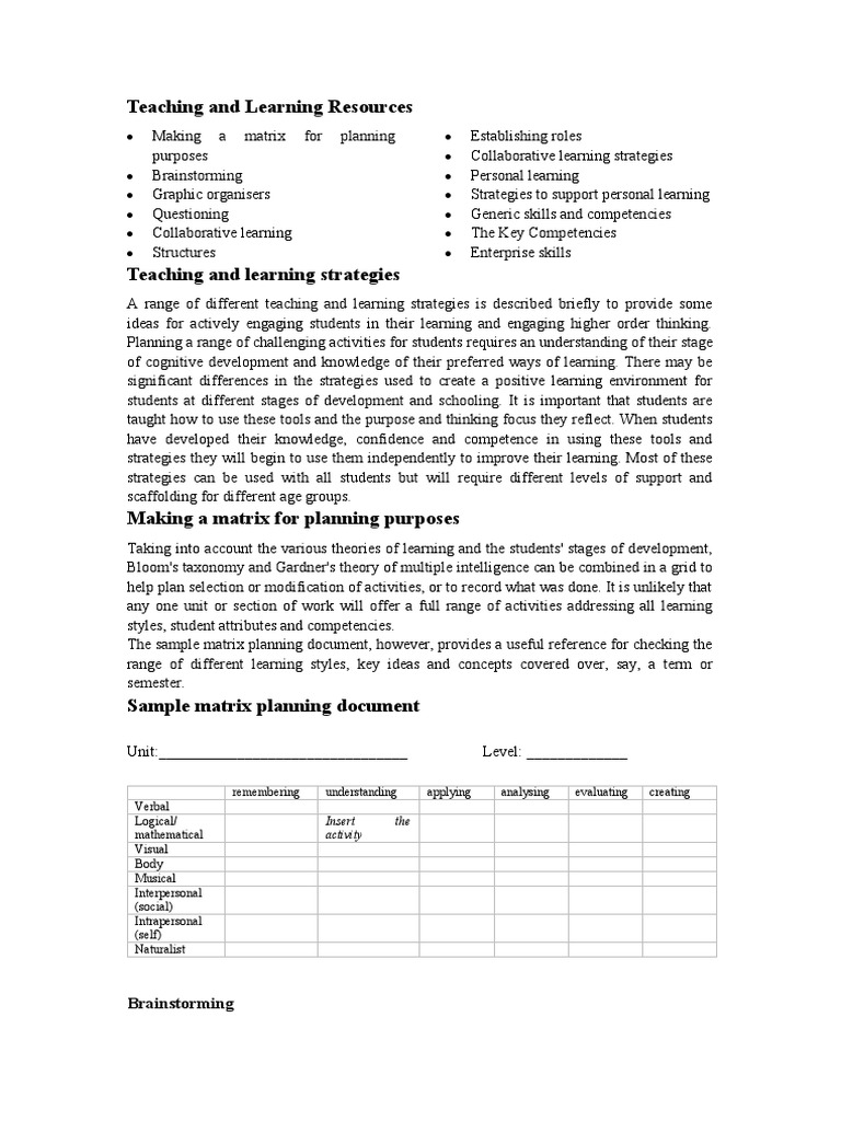 Teaching and Learning Resources PDF Learning Brainstorming