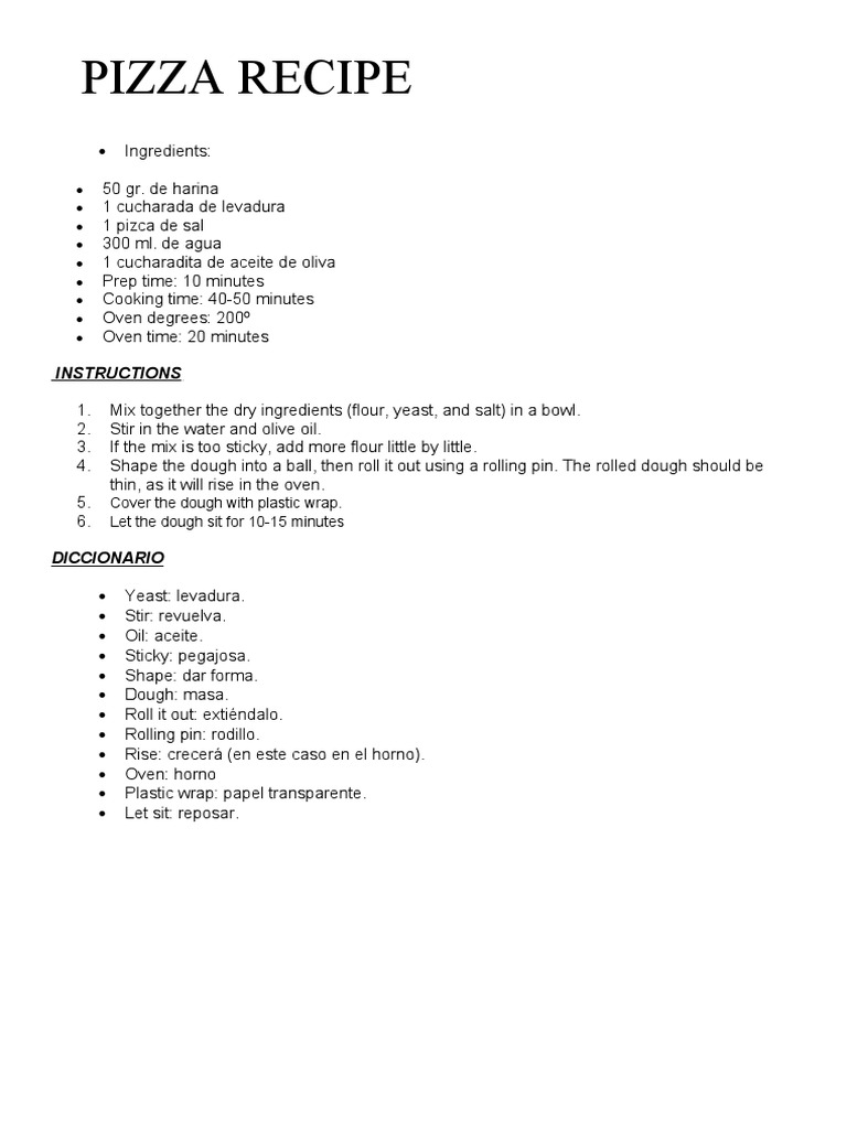 Ingles Receta Pizza | PDF | Cooking, Food & Wine