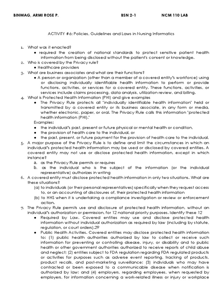 Nursing Informatics Privacy Regulations | PDF | Privacy | Health ...