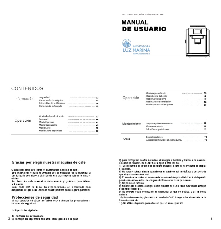Manual de Usuario Máquina de Café ME 717 | PDF | Agua | Residuos