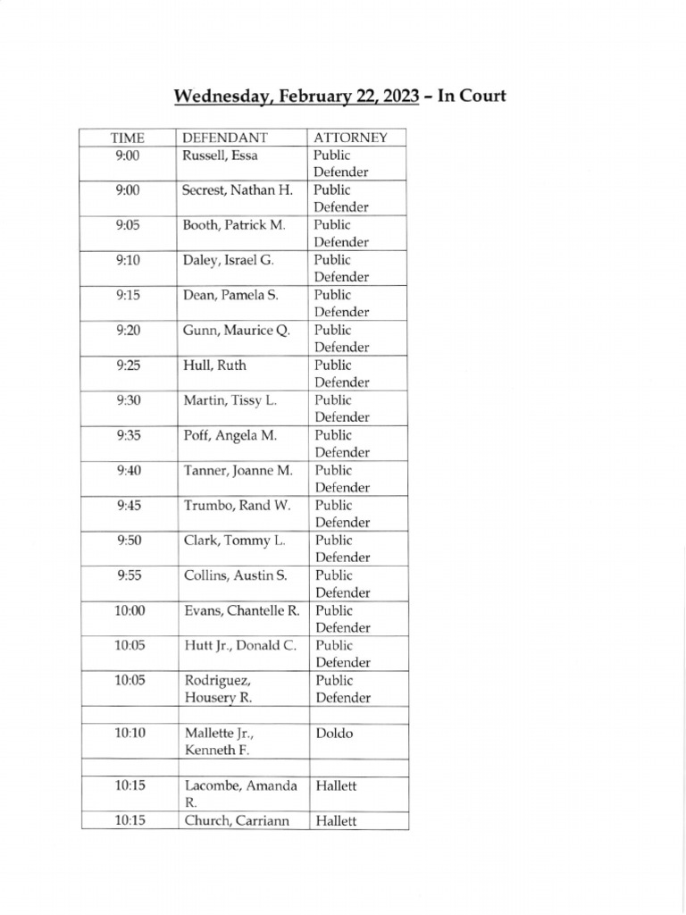 Jefferson County Court Calendar Feb. 22, 2023 PDF