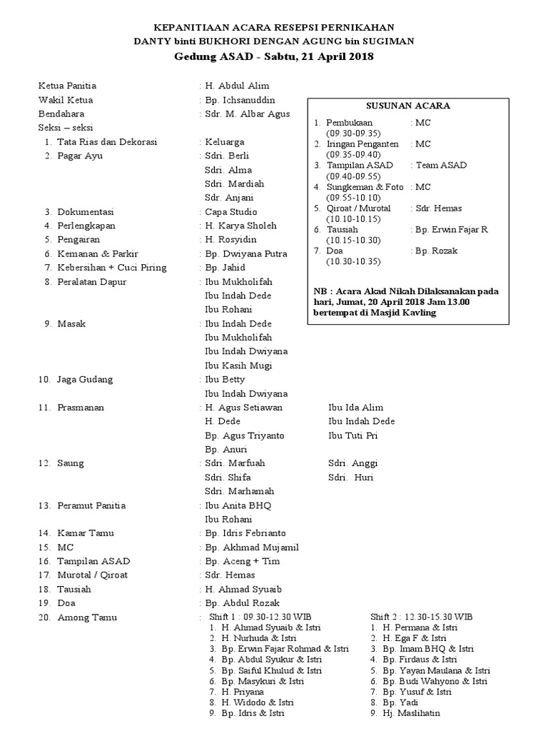 Kepanitiaan Acara Resepsi Pernikahan | PDF