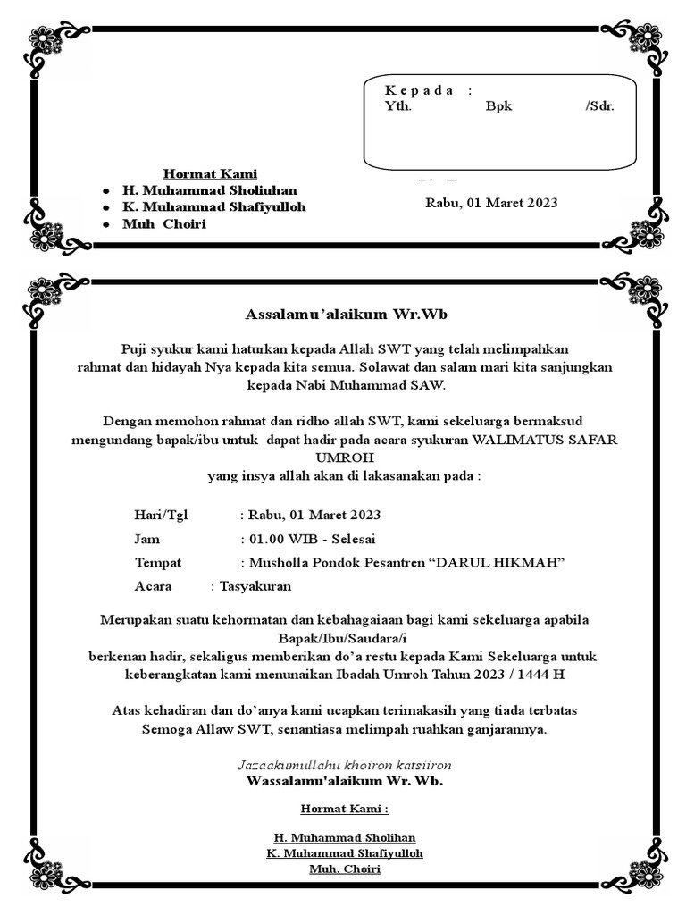 Undangan Syukuran Rumah F4 Jadi 2 | PDF
