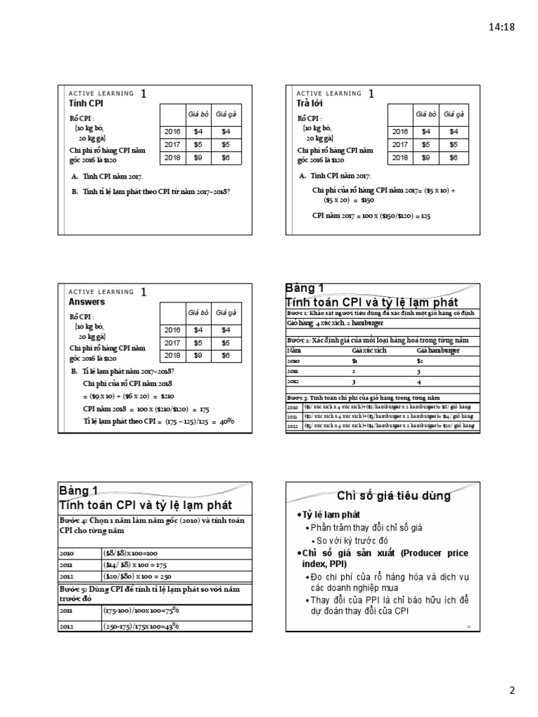 Bảng 1 Tính toán CPI và tỷ lệ lạm phát | PDF
