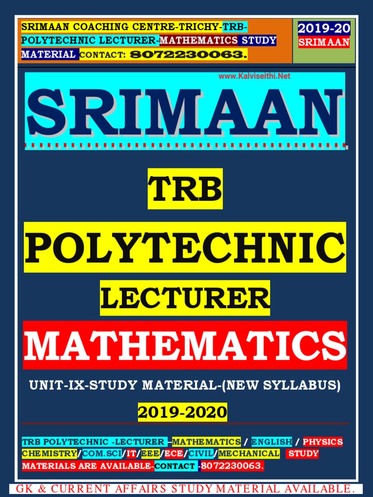 Trb Polytechnic Lecturer Mathematics Unit Ix New Syllabus 2019 2020