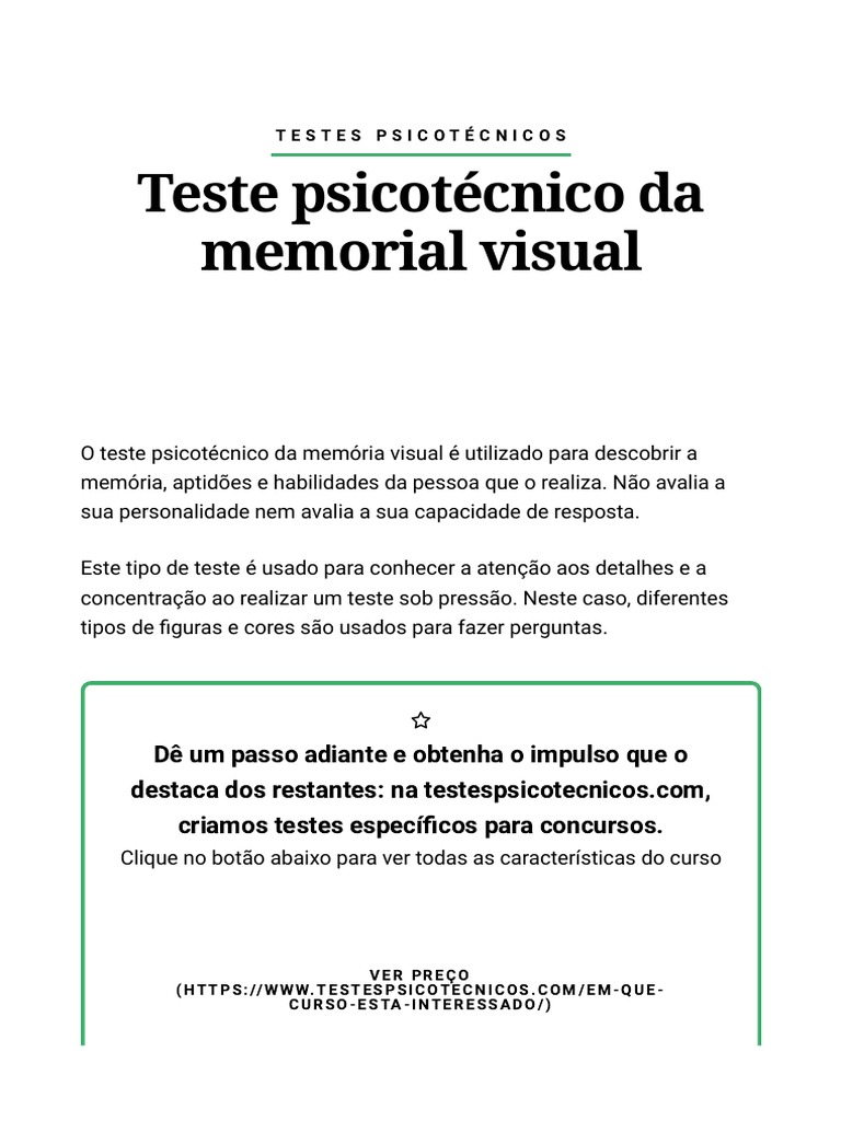 Teste Psicotécnico Da Memorial Visual em PDF 2023 - Testes ...