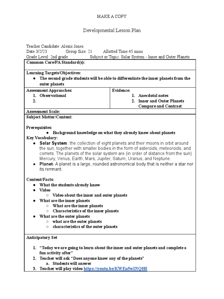 Inner vs. Outer Planets Lesson Plan | PDF | Solar System | Planets