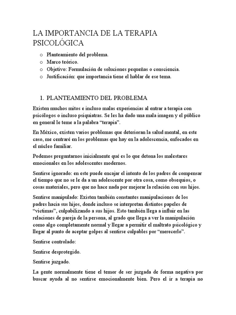La Importancia de La Terapia Psicológica | PDF | Psicoterapia | Sicología