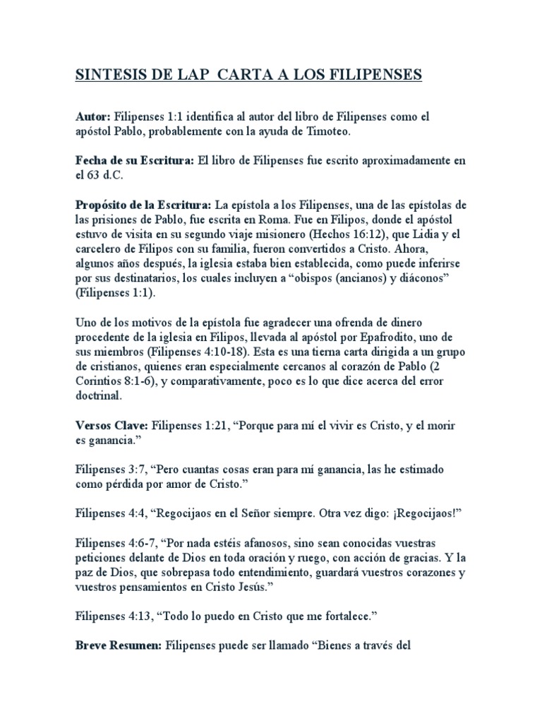 Carta A Los Filipenses PDF Pablo el apóstol Epístola a los filipenses