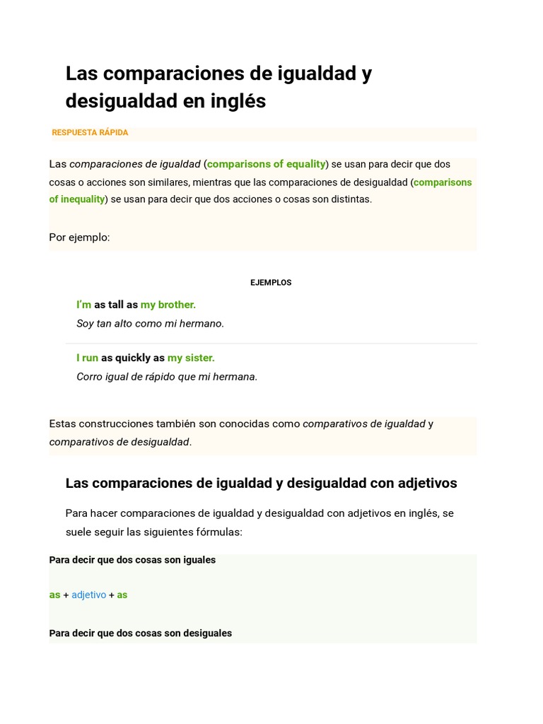 Comparaciones de igualdad y desigualdad en inglés | PDF | Sustantivo ...