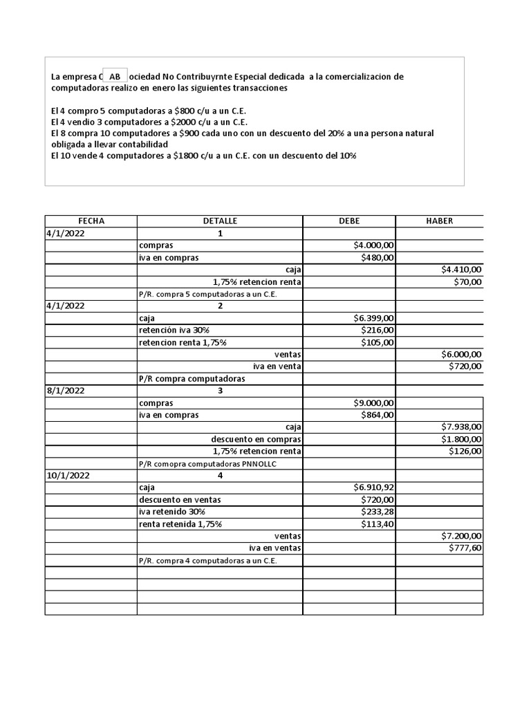 Ejercicio Libro Diario Pdf Business Economias