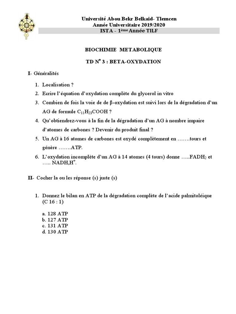 TD 3 BétaOxydation PDF