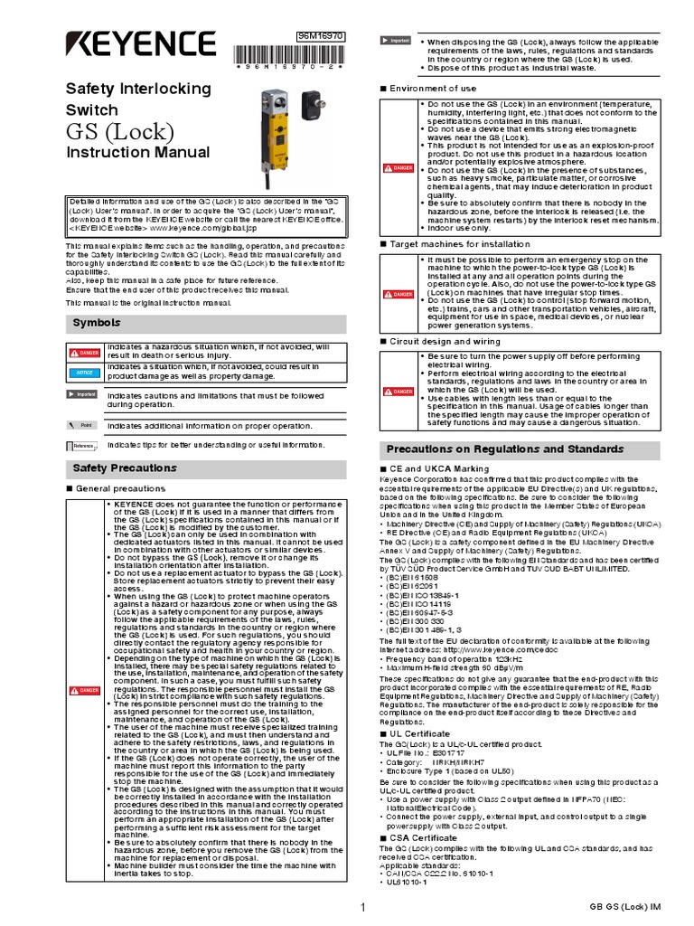 GS (Lock) : Safety Interlocking Switch Instruction Manual | PDF | Screw ...