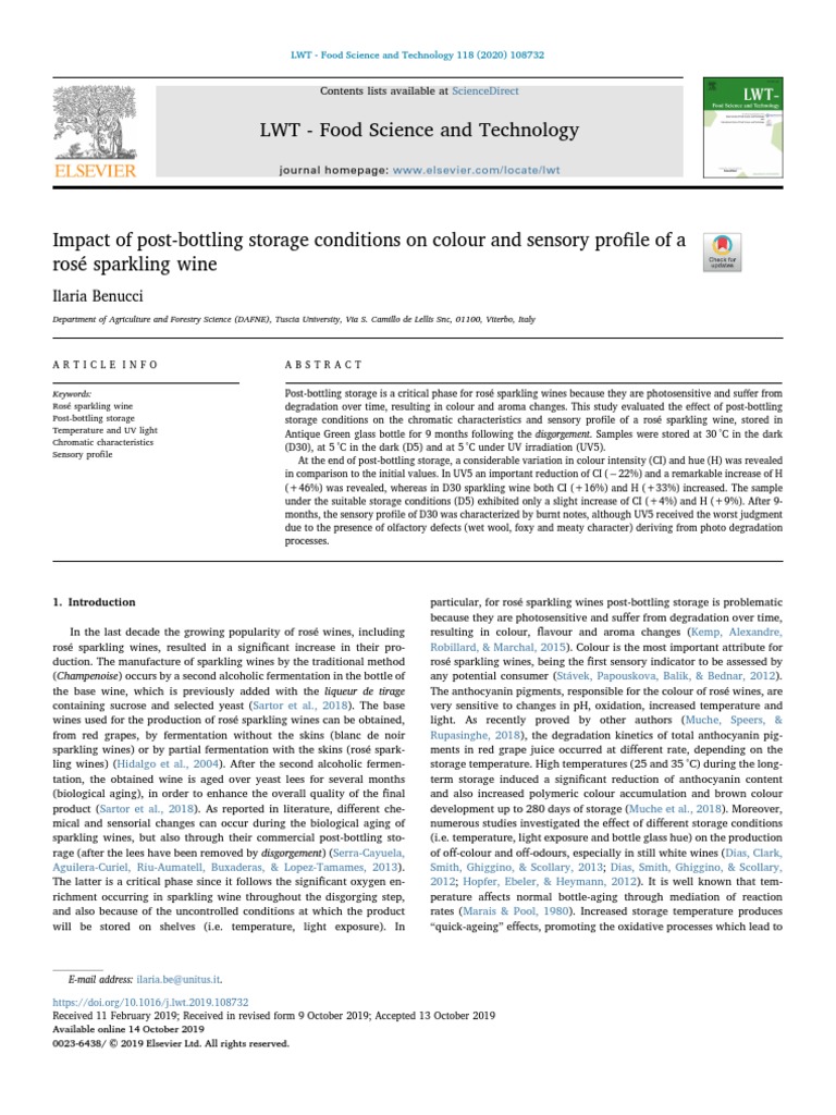 Impact of Post-Bottling Storage Conditions On Colour and Sensory ...