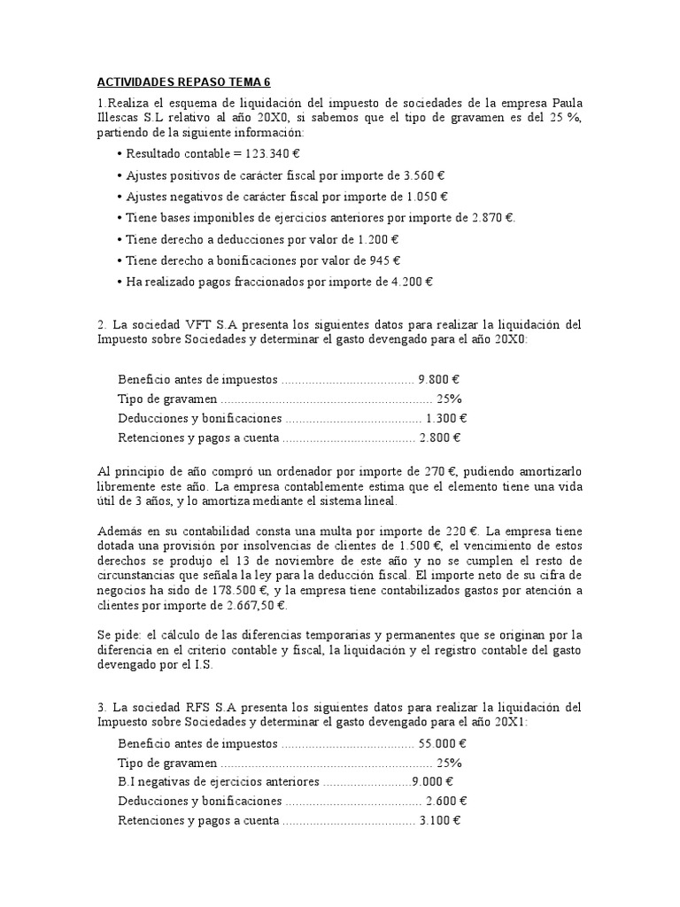 Actividades de Repaso Tema 6 Con Solucionario | PDF | Contabilidad ...