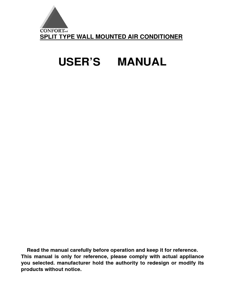 User'S Manual: Split Type Wall Mounted Air Conditioner | PDF | Air ...