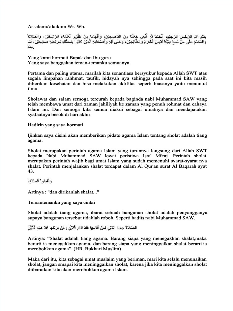 PDF Contoh Pidato Sholat Adalah Tiang Agama Singkatdocx - Compress | PDF