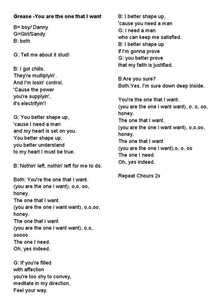 222 Grease Lyrics PDF