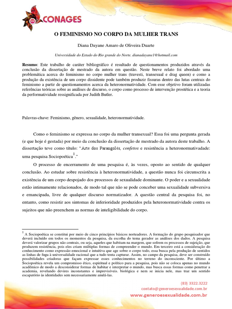 Duarte, D. D. A. O. o Feminismo No Corpo Da Mulher Trans. | PDF ...