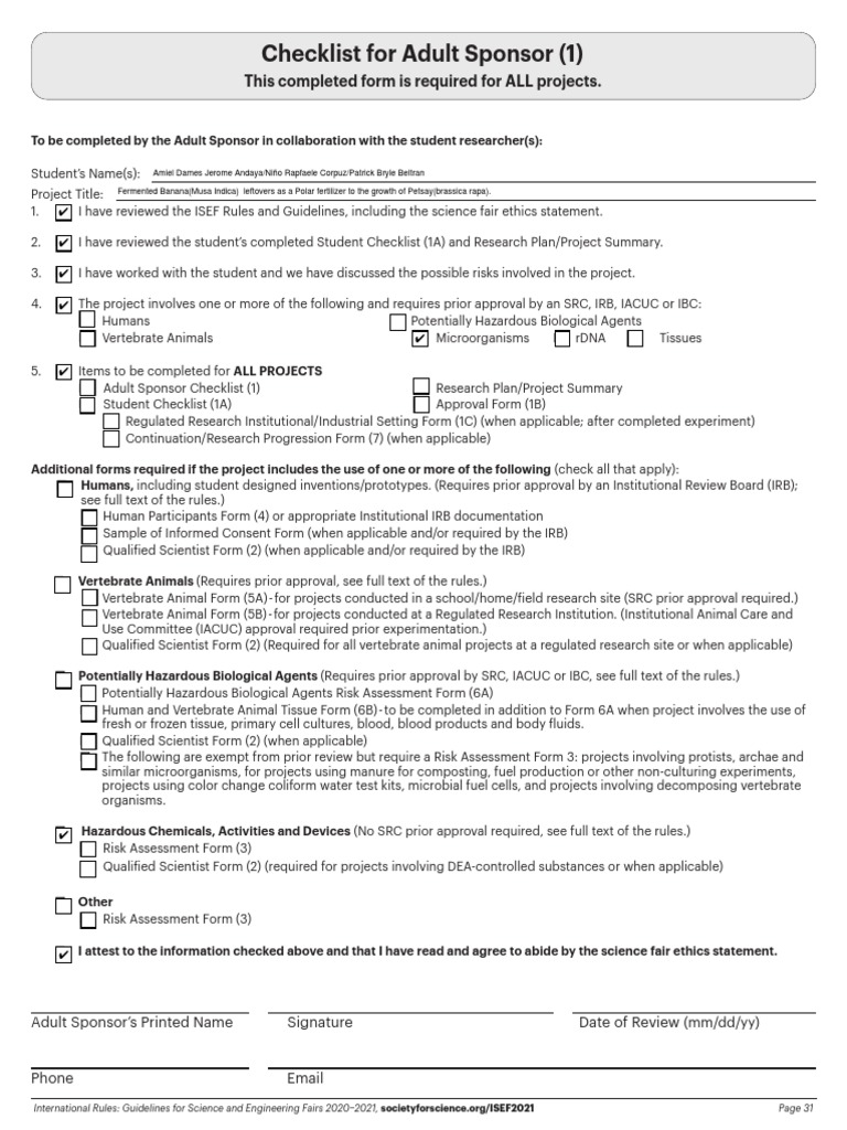 ISEF 2021 Forms PDF Institutional Review Board Informed Consent