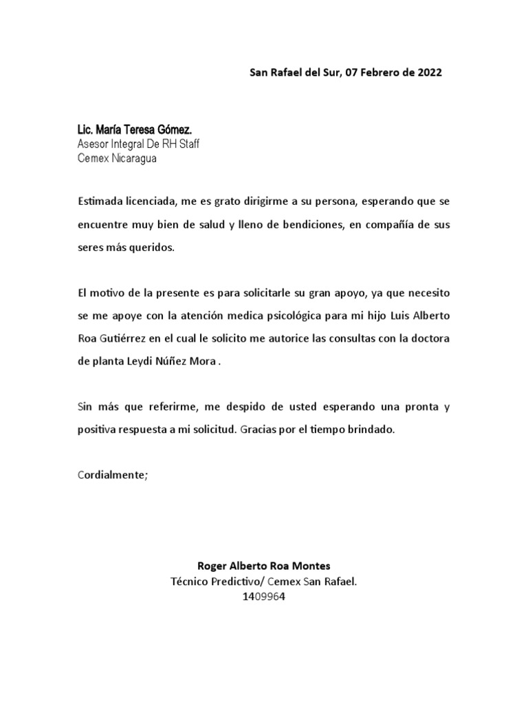 Carta Psicologica | PDF | Relaciones personales, crianza y desarrollo ...