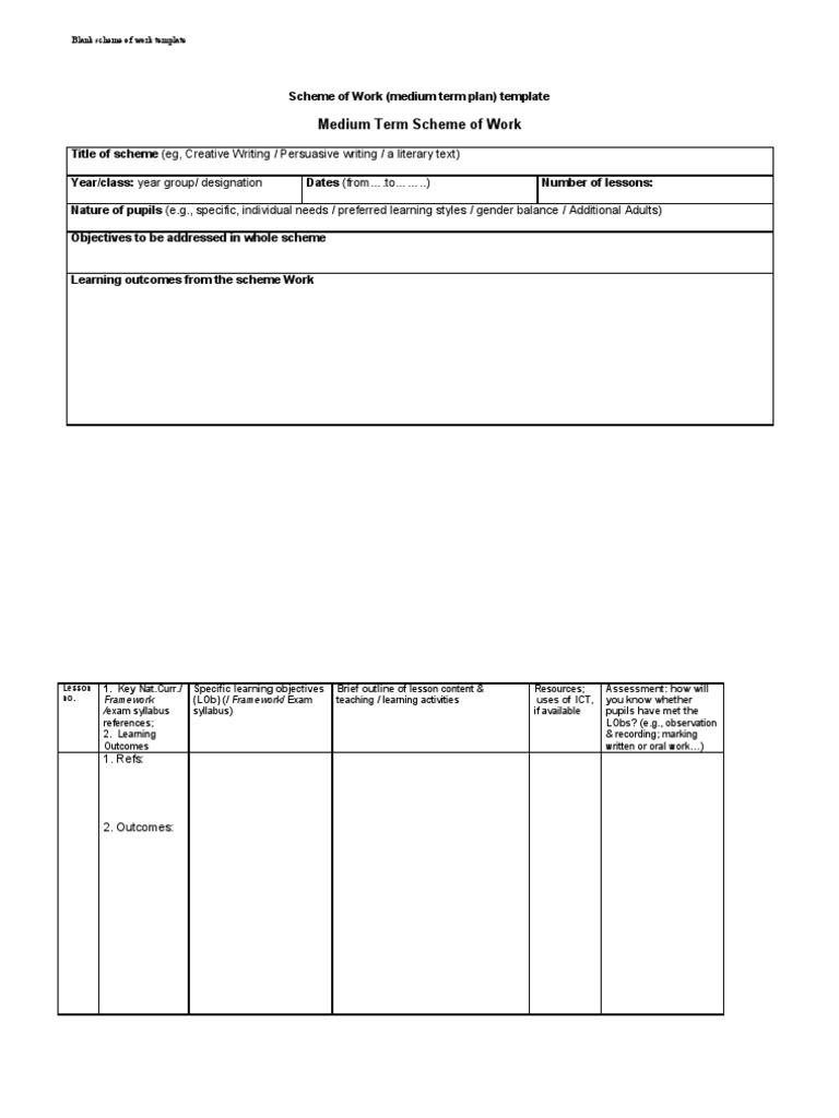 Blank Scheme of Work Template  PDF  Education Theory  Pedagogy Pertaining To Blank Scheme Of Work Template