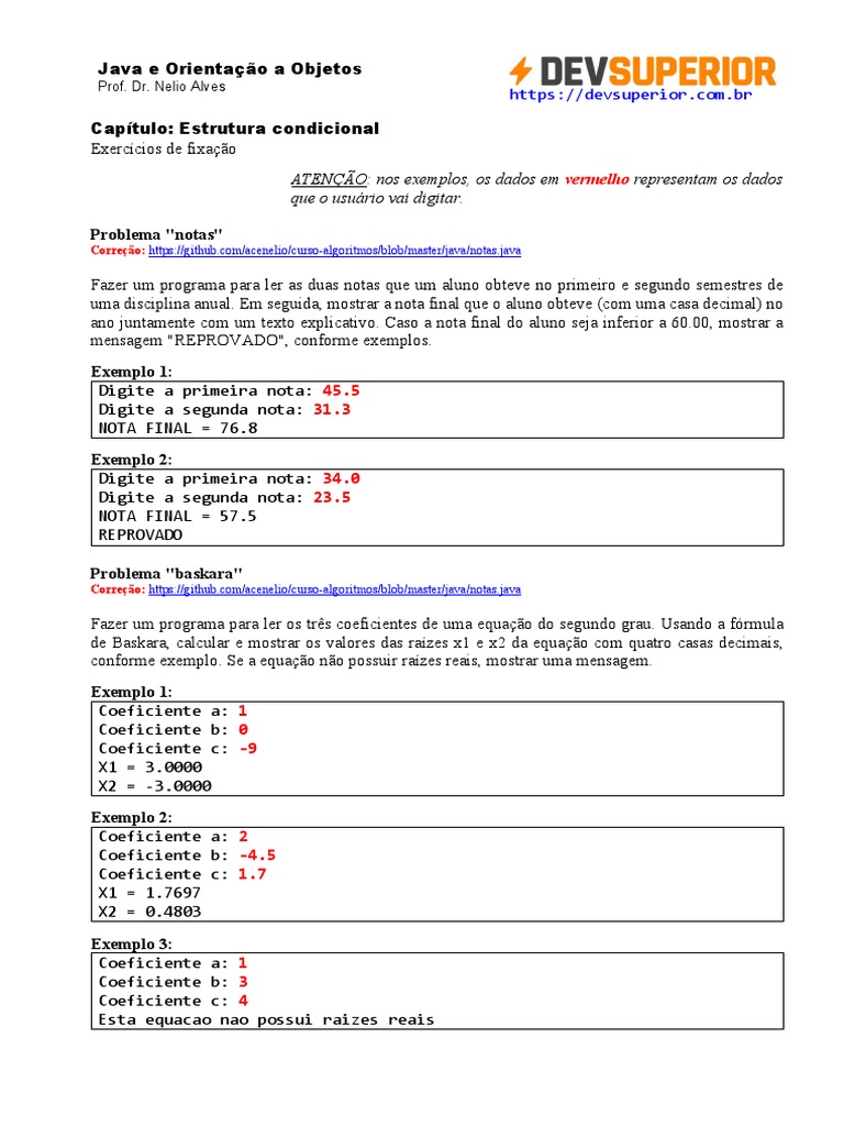 03 Estrutura Condicional (Exercícios) | PDF | Fahrenheit | Equações
