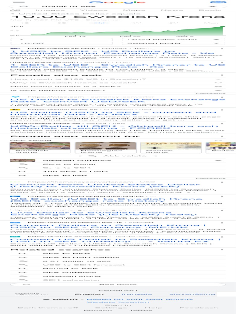 USD to SEK Currency Conversion Rates | PDF | Swedish Krona | United States  Dollar