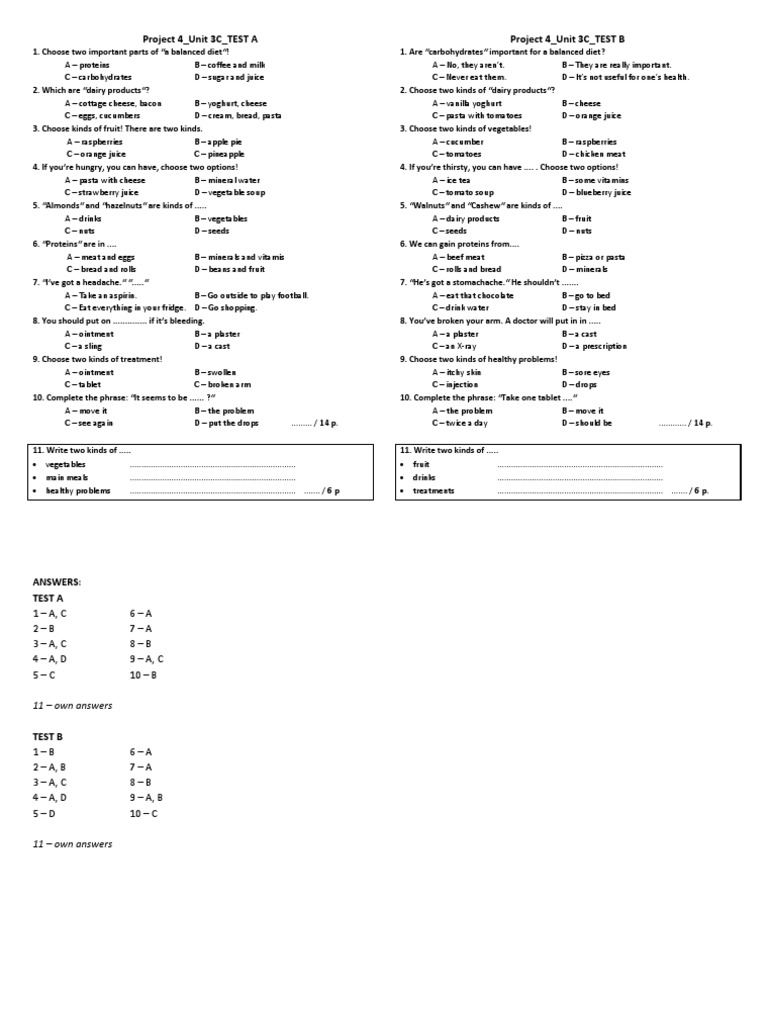 Project 4 Unit 3 Test Overview | PDF | Juice | Diet & Nutrition