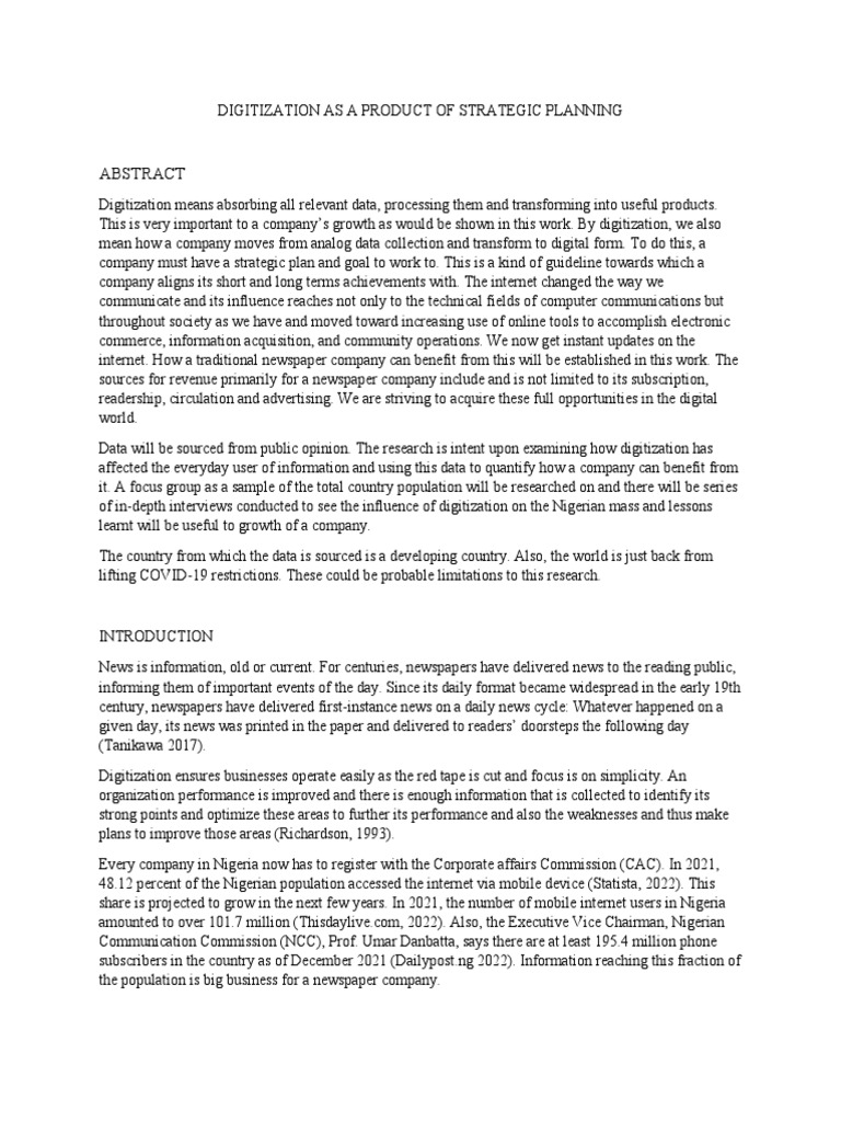 Digitization As A Product of Strategic Planning | PDF | Newspapers ...