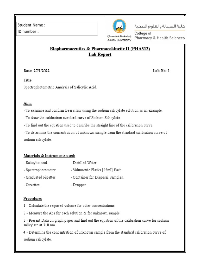 Lab Report PDF Spectrophotometry Analysis
