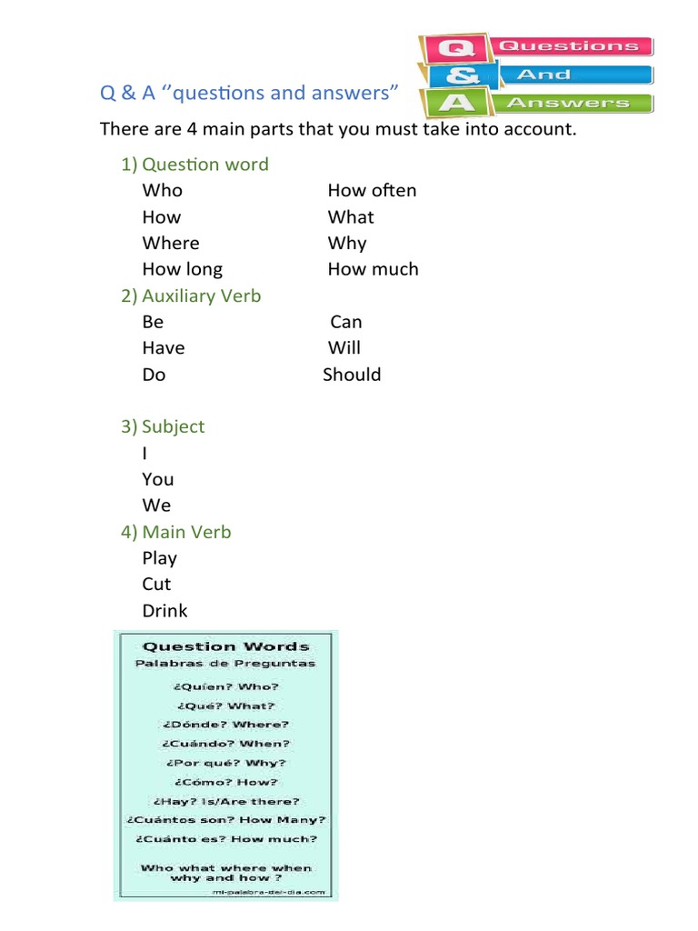 Q & A 'Questions and Answers" 1) Question Word PDF