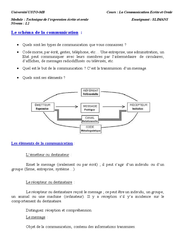 Éléments de la Communication Ecrite et Orale | PDF | la communication ...