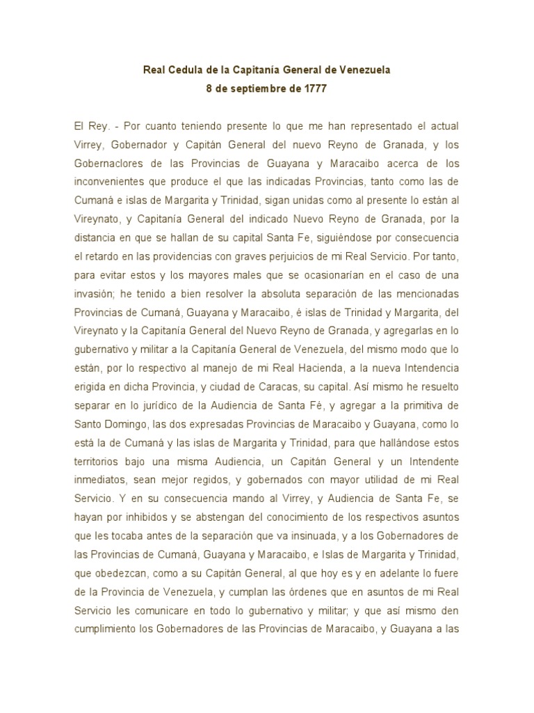 La creación de la Capitanía General de Venezuela a través de la Real