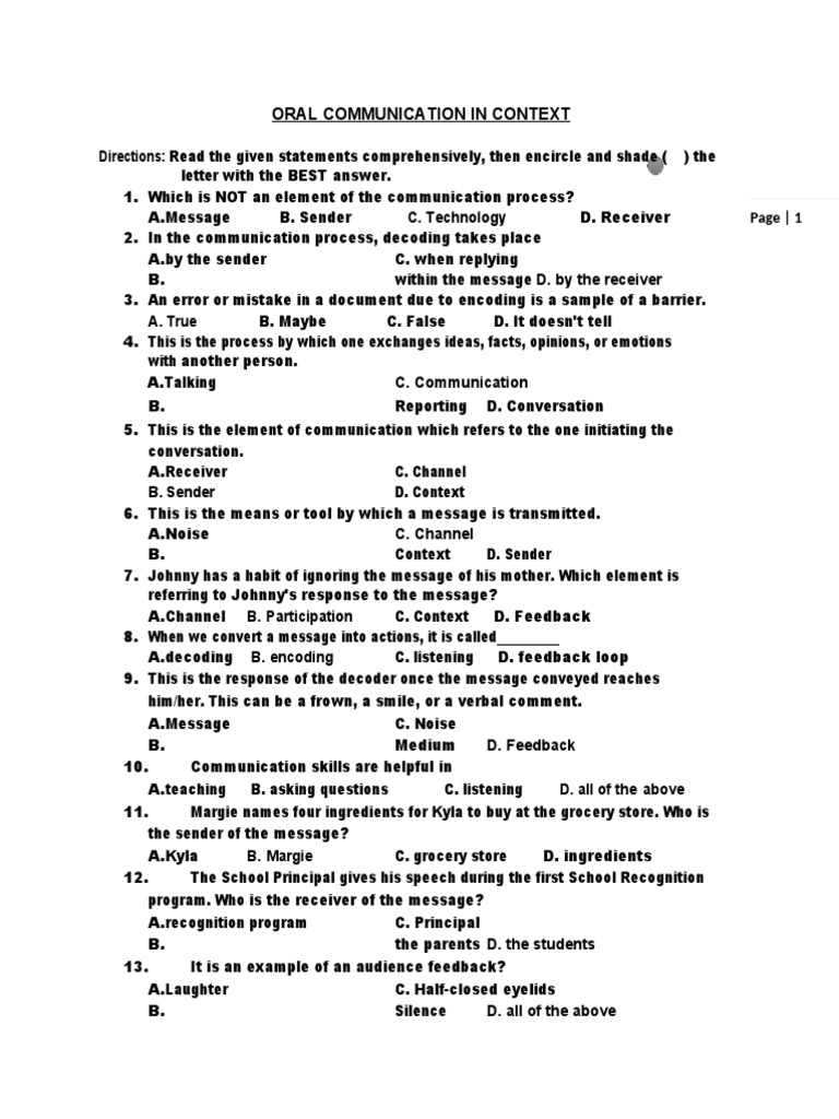 Oral Communication in Context An Analysis of Key Elements and Models