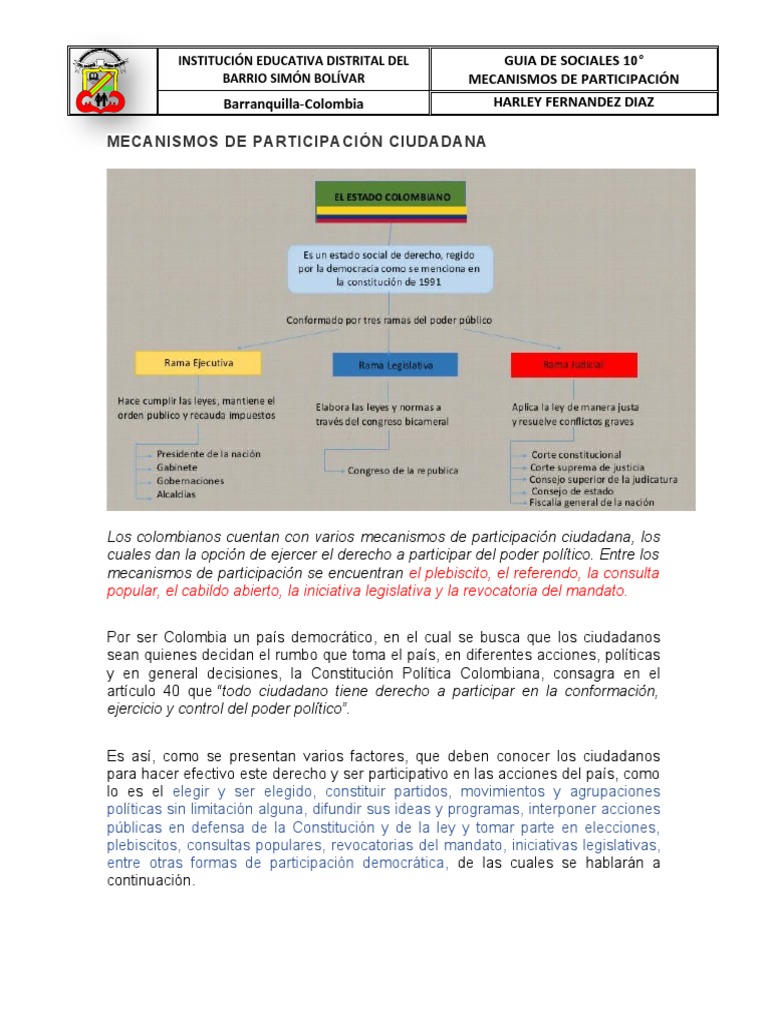 Mecanismos de Participación Ciudadana en Colombia | PDF | Gobierno ...