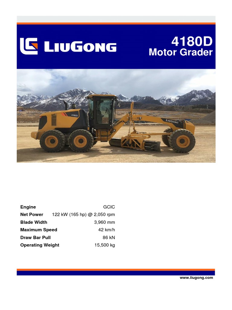 4180D Motor Grader Specs & Features | PDF | Steering | Brake
