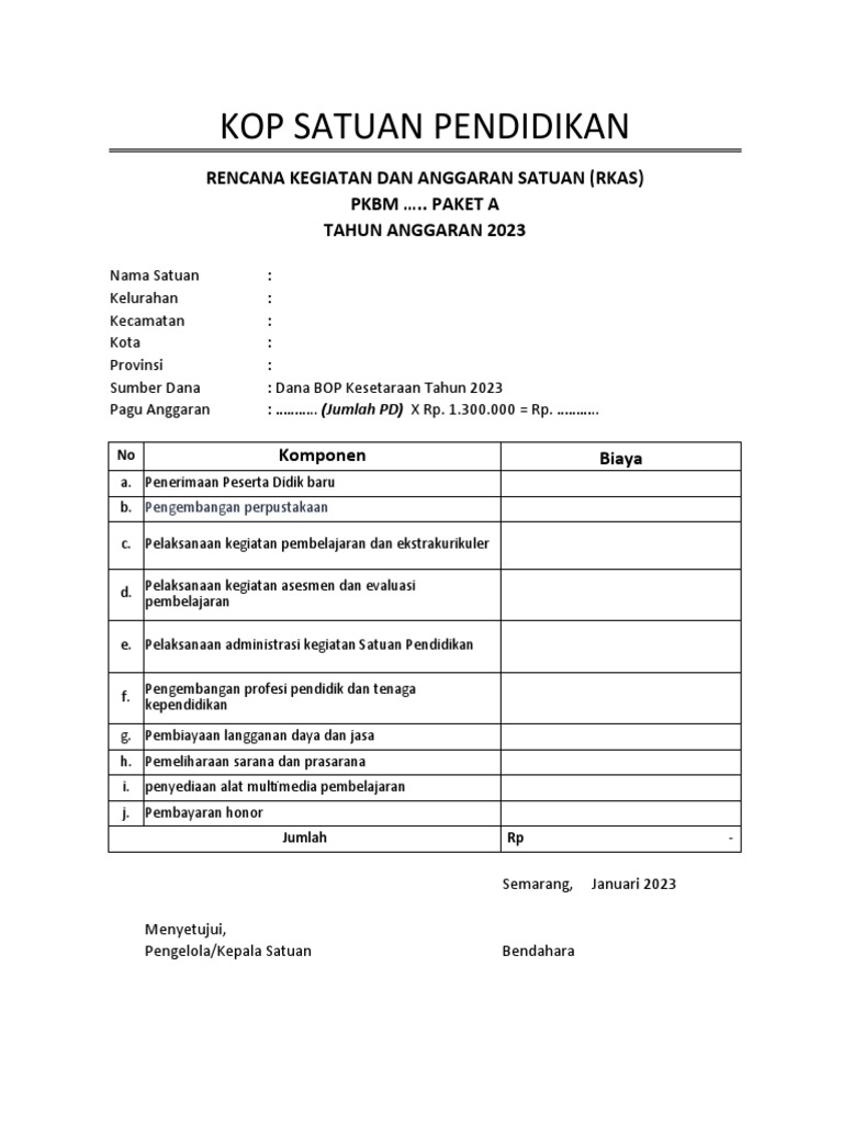 RKAS BOP PAUD 2023 untuk PKBM | PDF