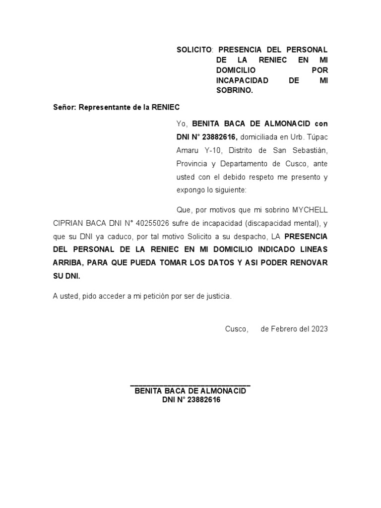 Solicitud - Reniec | PDF
