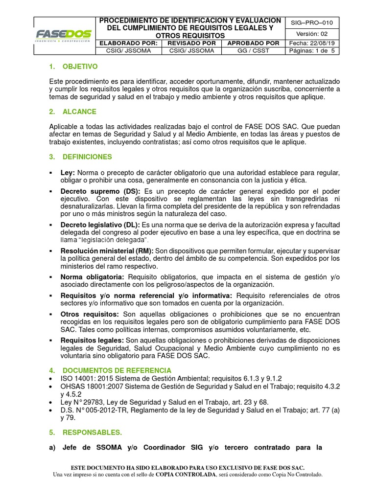 SIG-PRO-010 IDENTIFICACIÓN Y EVALUACIÓN CUMPLIMIENTO RRLL Y OTROS v02 ...