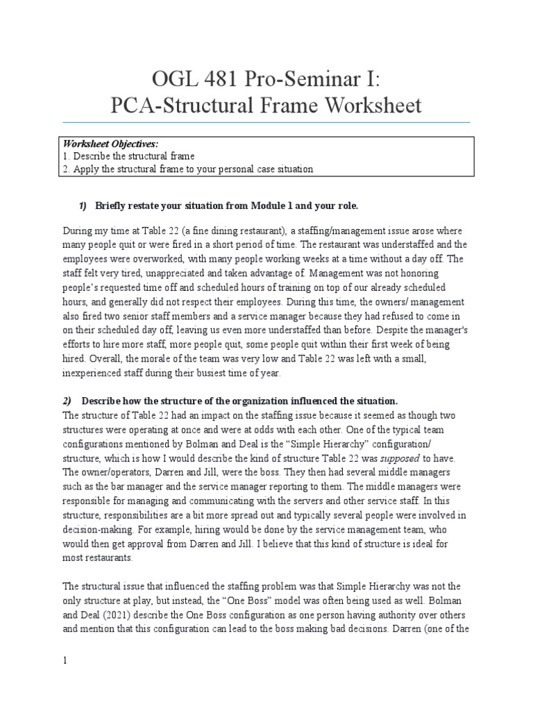 Structural Frame Analysis of Restaurant Issues | PDF | Cognition ...