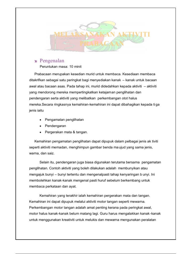 Melaksanakan Aktiviti Prabacaan Pdf
