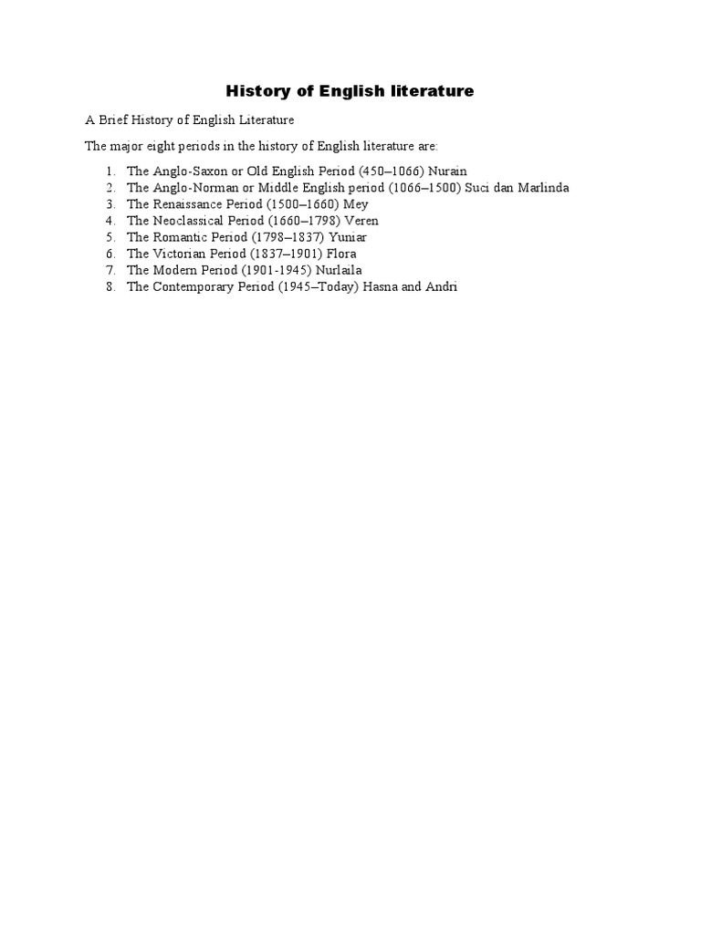 History of English Literature | PDF