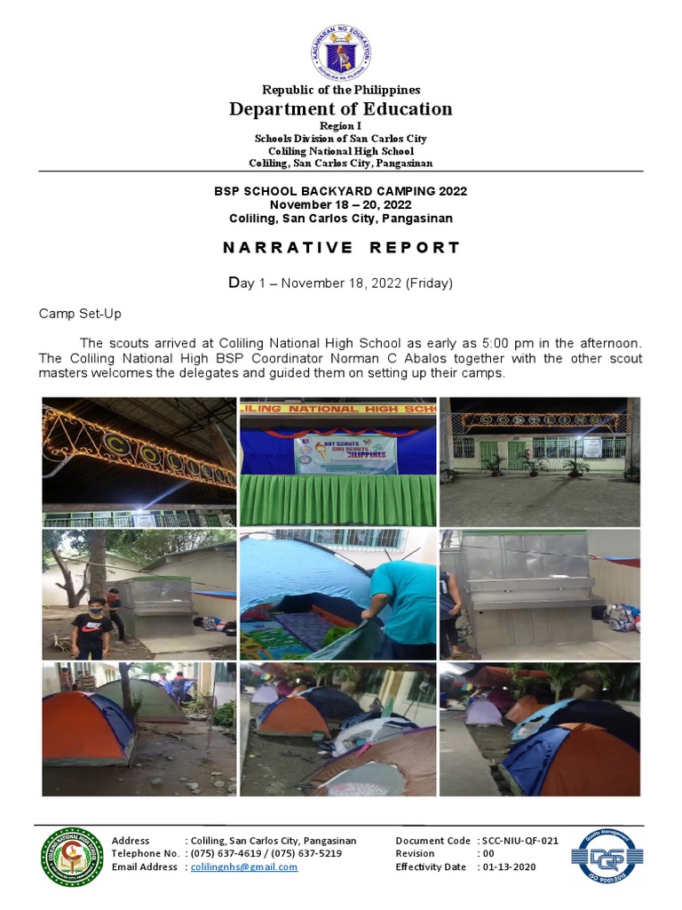 BSP GSP School Backyard Camping 2022 Narrative Report PDF Knot