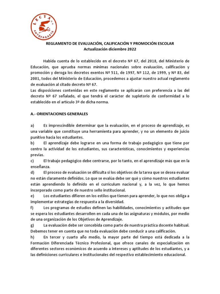 REGLAMENTO DE EVALUACIÓN 2023 | PDF | Evaluación | Enseñando