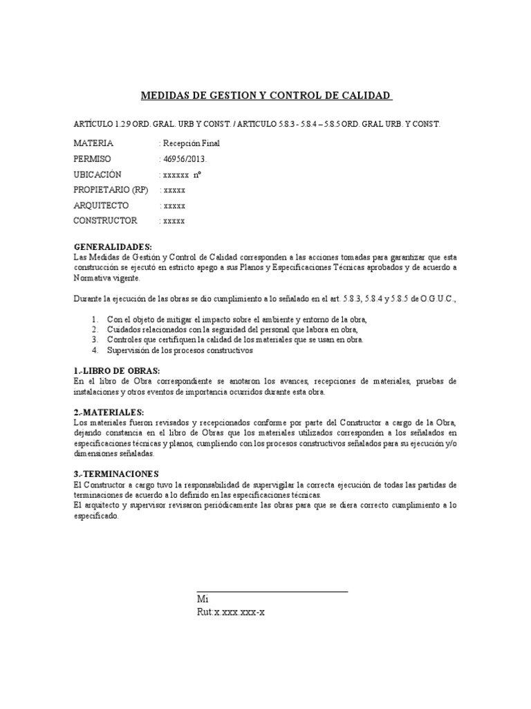 Control de Calidad en Construcción OGUC 5.8.3 | PDF | Arquitecto