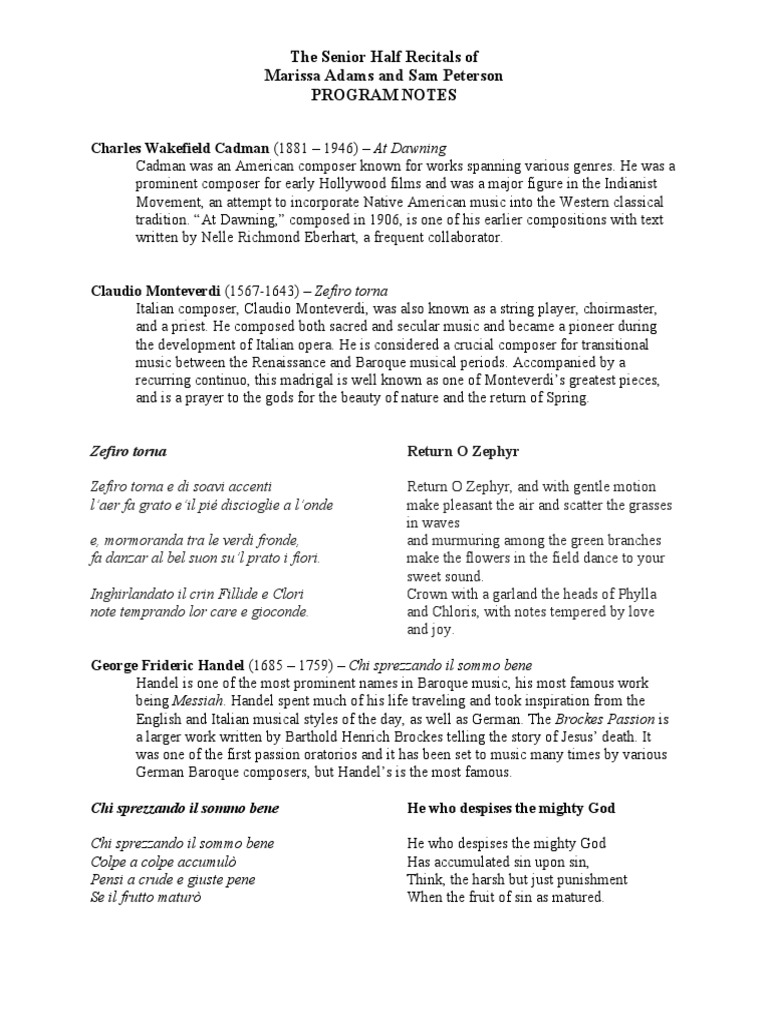 Senior Half Recitals Program Notes | PDF | Performing Arts
