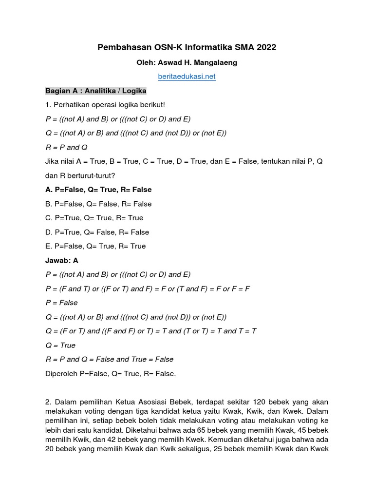 Pembahasan Soal OSN Informatika 2022 | PDF